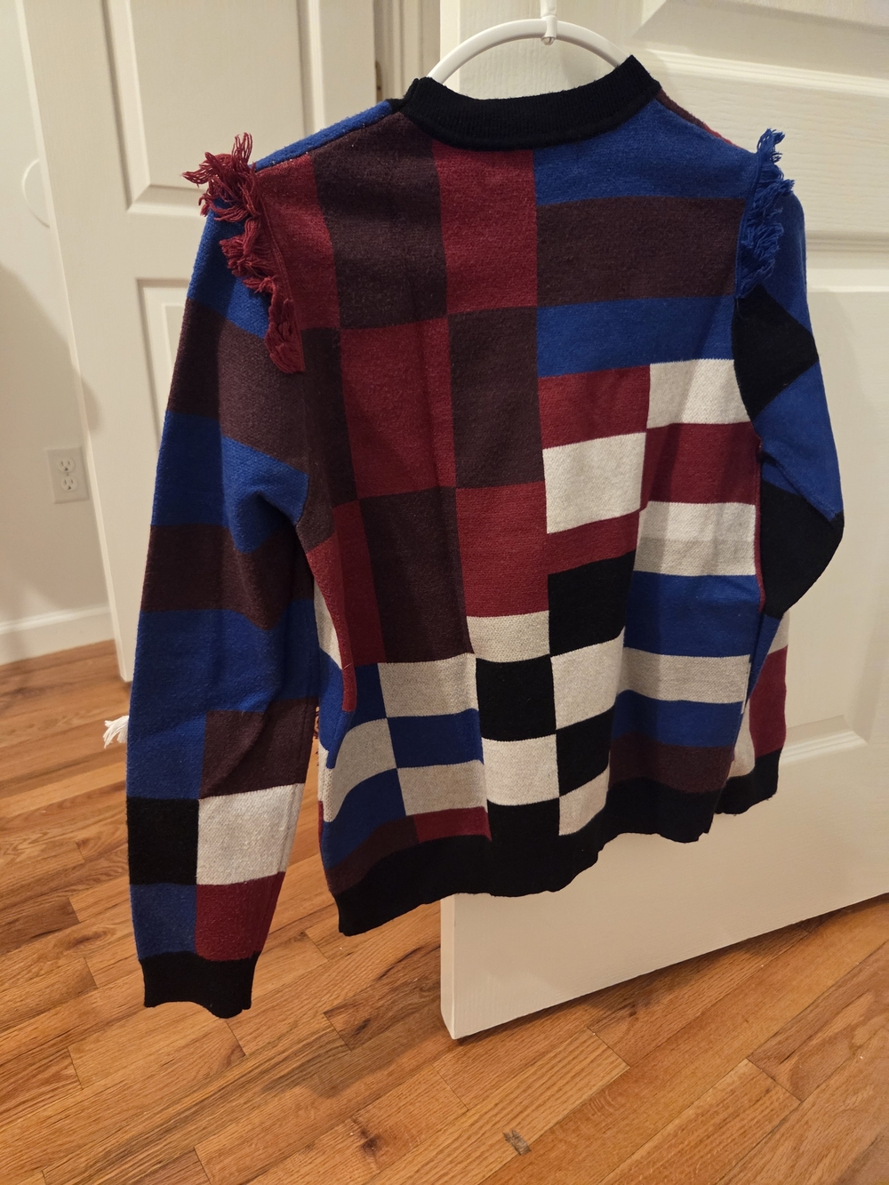 Women's Colorblock Check Knit Sweater - Blue/Red/Black